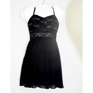 I.N. San Francisco Juniors Lace Chiffon Fit & Flare Spaghetti Strap Black Dress